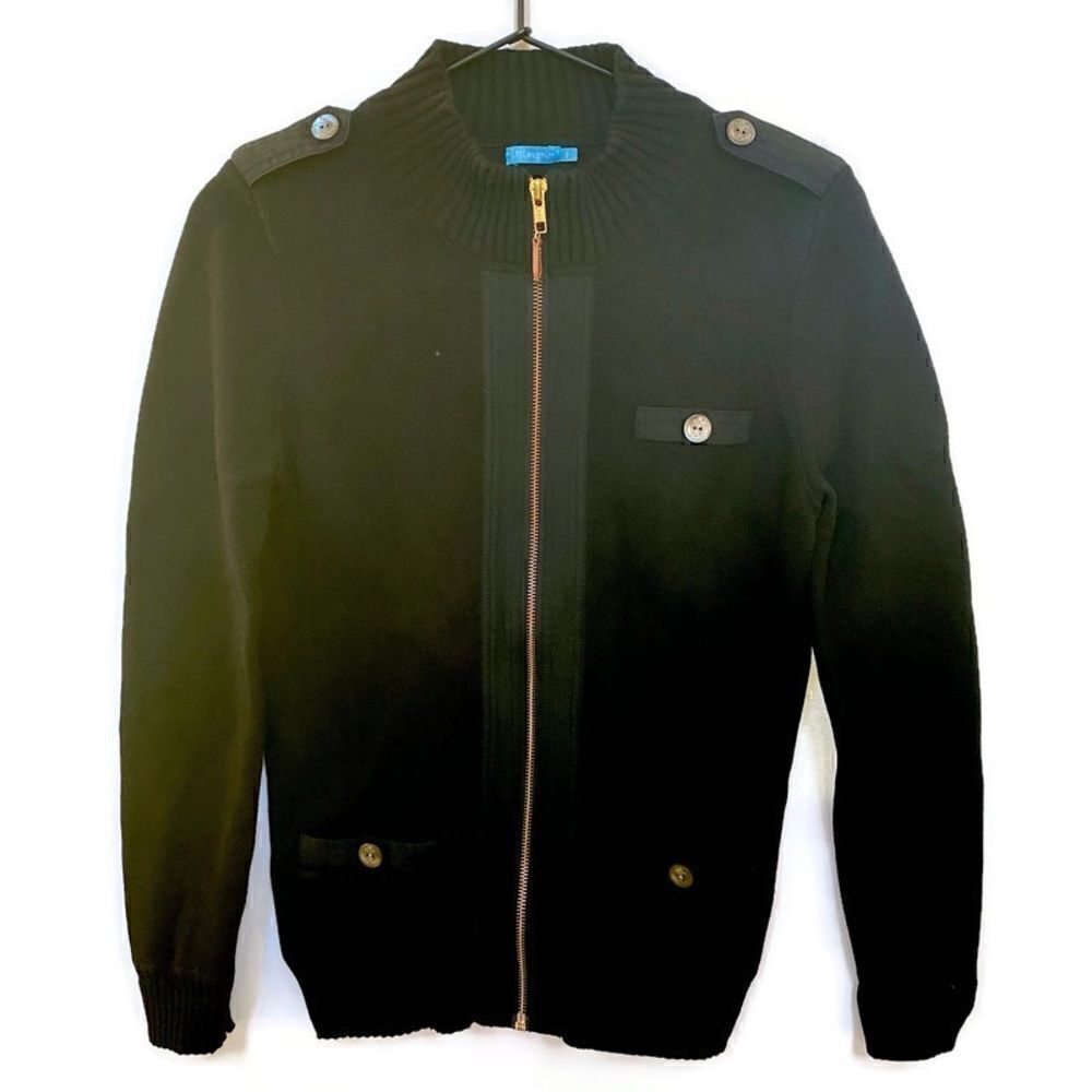 J. McLaughlin Black Knit Zip Up Sweater Jacket Preppy Zippered Cardigan S